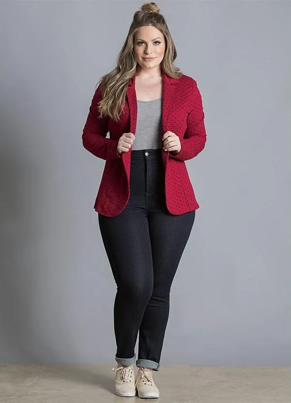 Quintess - Blazer de Moletom Poá Bordô Plus Size 4