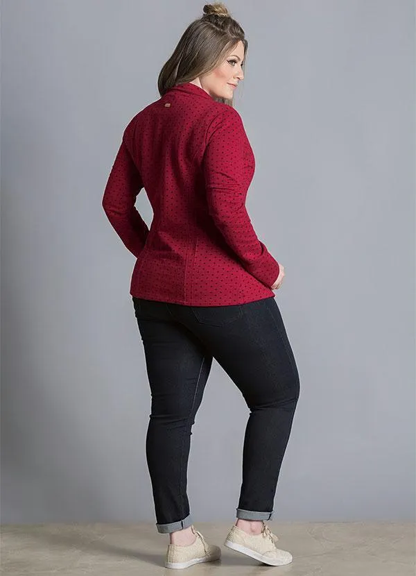 Quintess - Blazer de Moletom Poá Bordô Plus Size 5