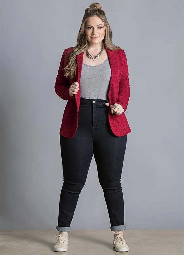 Quintess - Blazer de Moletom Poá Bordô Plus Size 6
