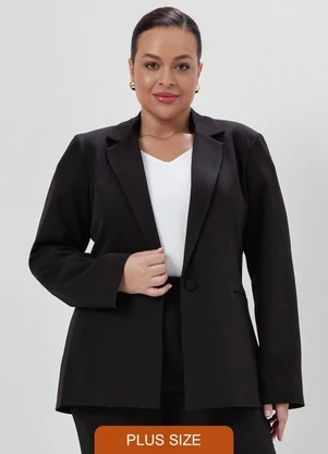Principessa - Blazer Intermediário em Alfaiataria Plus Size Preto Samila - PRINCIPESSA