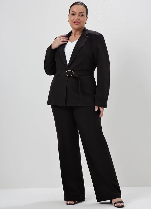 Principessa - Blazer Intermediário em Alfaiataria Plus Size Preto Samila 3