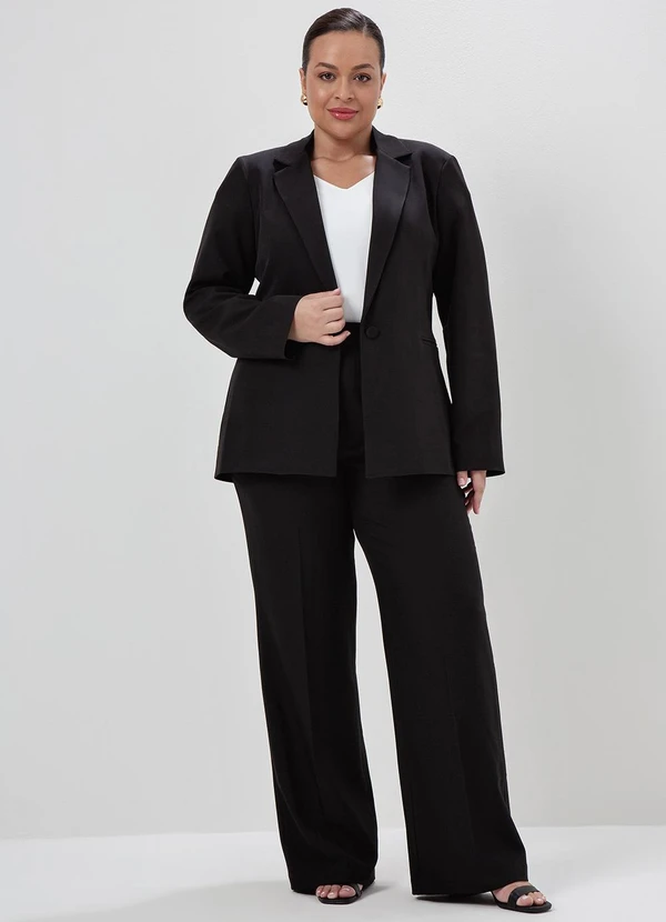 Principessa - Blazer Intermediário em Alfaiataria Plus Size Preto Samila 5