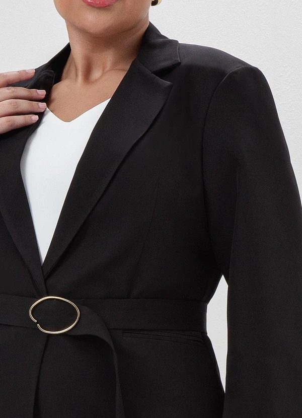 Principessa - Blazer Intermediário em Alfaiataria Plus Size Preto Samila 6