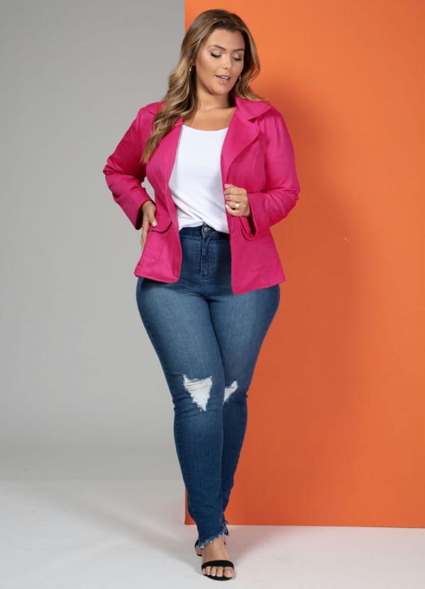 Quintess - Blazer em Sarja Pink Plus Size0 3