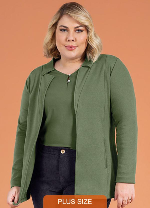 Cativa Plus Size - Blazer Feminino em Moletom Verde