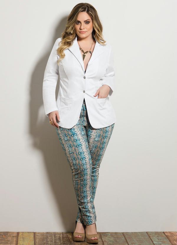 Quintess - Blazer Feminino Plus Size Branco 5