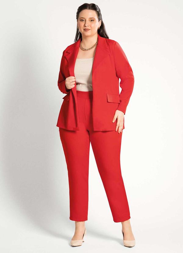 Habana - Blazer Feminino Plus Size Sofisticado Vermelho 2