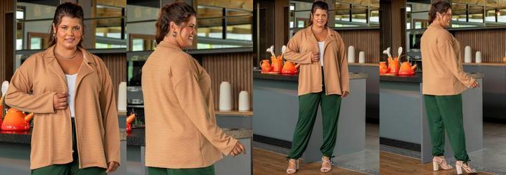 Blazer Marrom Claro em Malha Anarruga