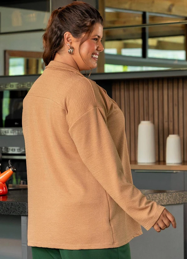 Marguerite - Blazer Marrom Claro em Malha Anarruga 2