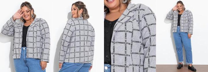 Blazer Mescla com Mangas Longas Plus Size