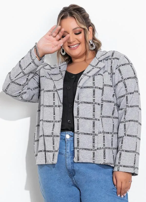 Marguerite - Blazer Mescla com Mangas Longas Plus Size