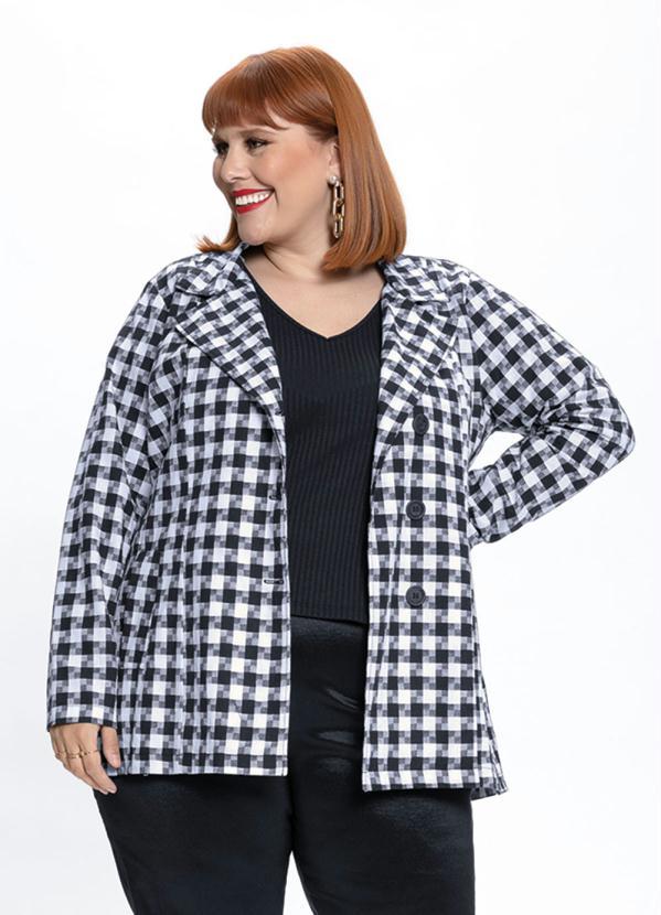 Outlet - Blazer Plus Size Xadrez com Gola e Bolsos 2