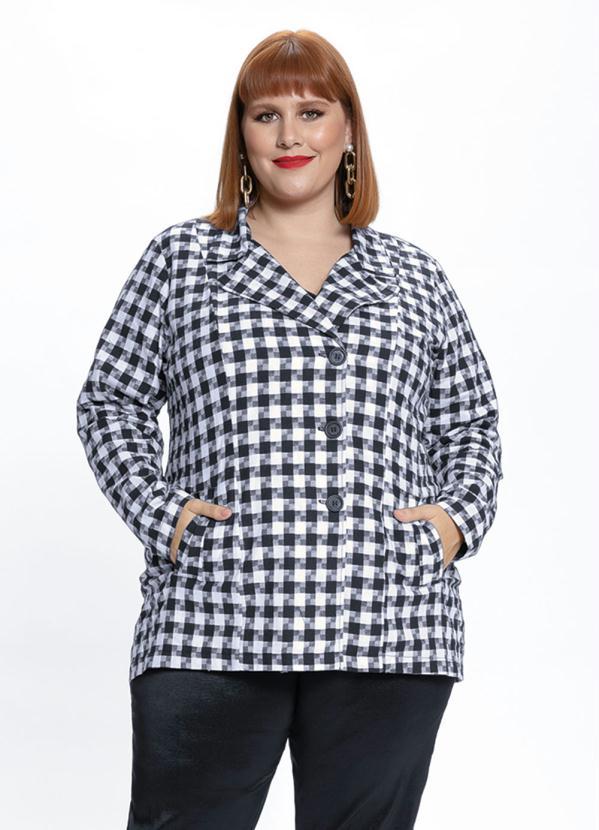 Outlet - Blazer Plus Size Xadrez com Gola e Bolsos 3