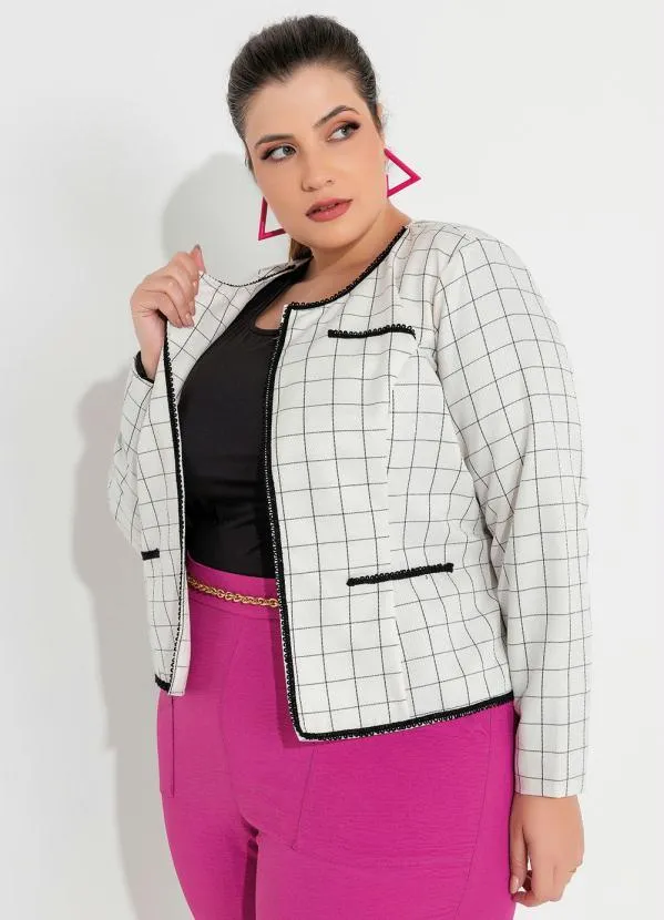 Queima Estoque - Blazer Plus Size Xadrez Detalhe em Passamanaria 1