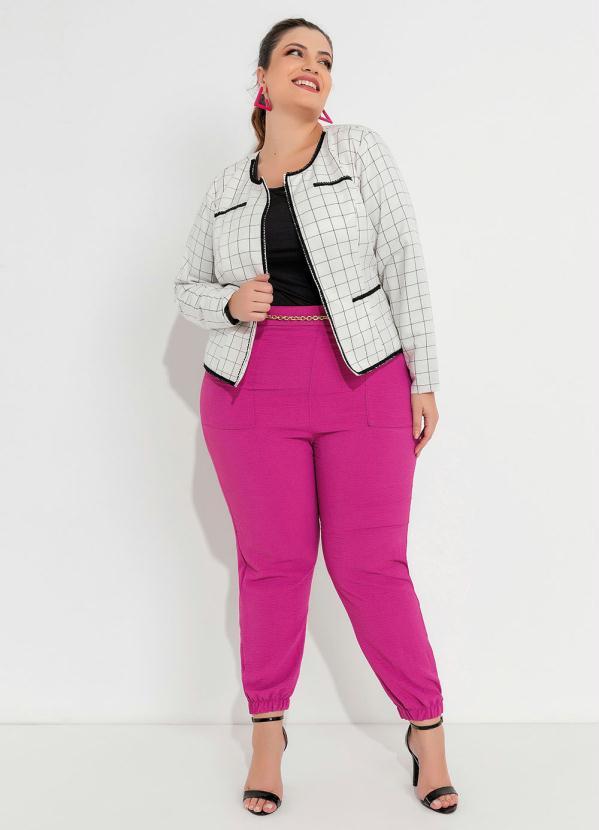 Outlet - Blazer Plus Size Xadrez Detalhe em Passamanaria 3