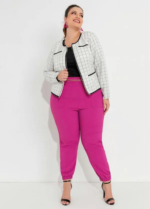 Queima Estoque - Blazer Plus Size Xadrez Detalhe em Passamanaria 3