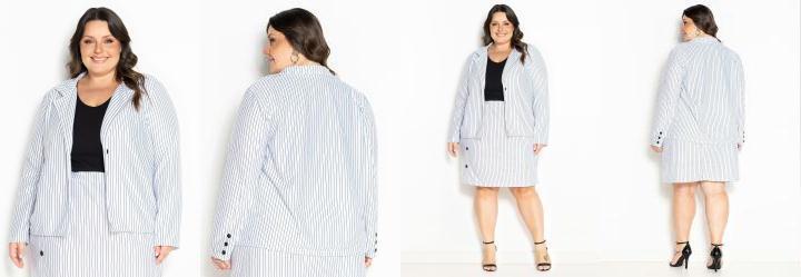 Blazer Risca de Giz Branco com Botes Plus Size