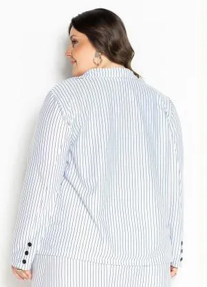 Marguerite - Blazer Risca de Giz Branco com Botões Plus Size - MARGUERITE