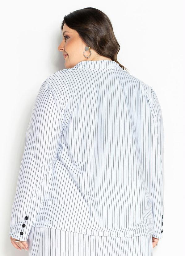 Marguerite - Blazer Risca de Giz Branco com Botões Plus Size 2