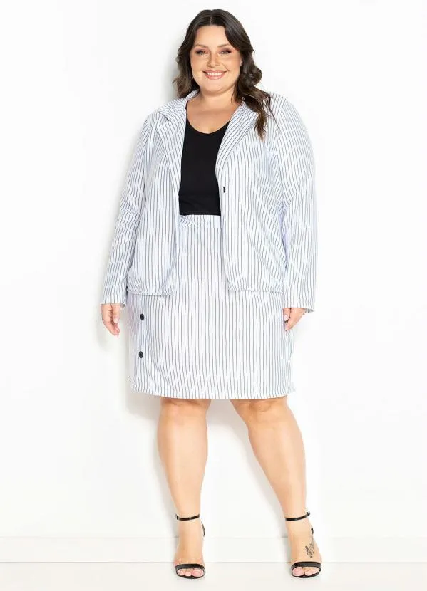 Marguerite - Blazer Risca de Giz Branco com Botões Plus Size 3