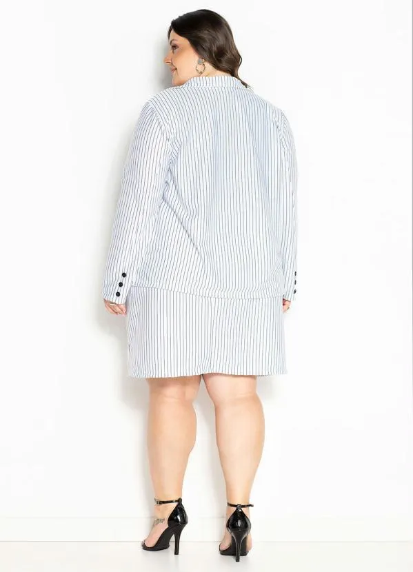 Marguerite - Blazer Risca de Giz Branco com Botões Plus Size 4
