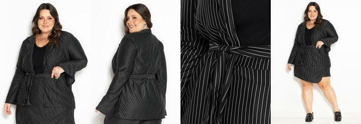 Blazer Risca de Giz com Faixa Avulsa Plus Size