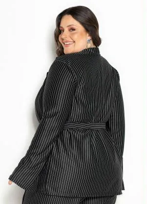 Marguerite - Blazer Risca de Giz com Faixa Avulsa Plus Size - MARGUERITE