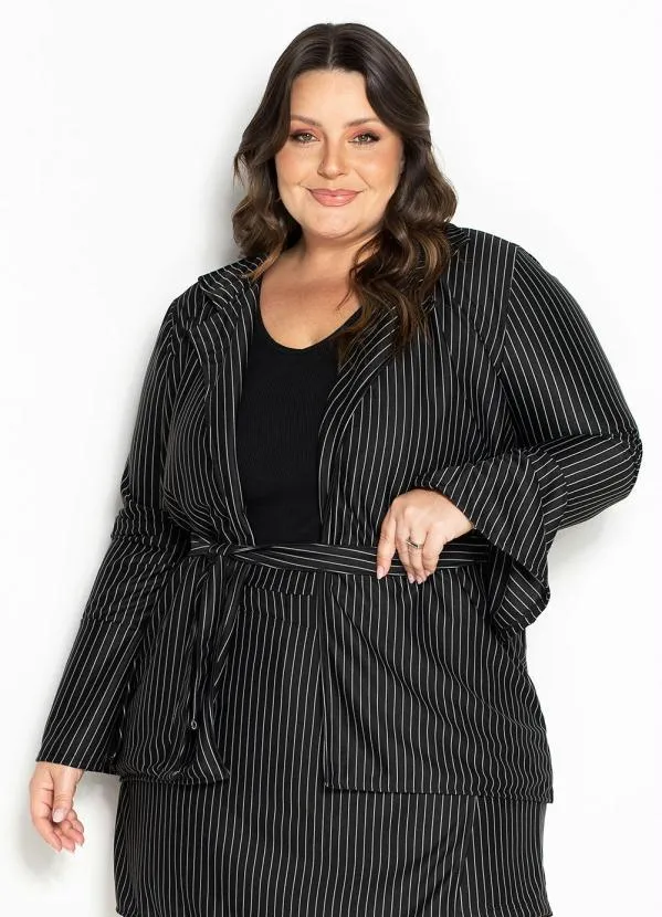 Marguerite - Blazer Risca de Giz com Faixa Avulsa Plus Size