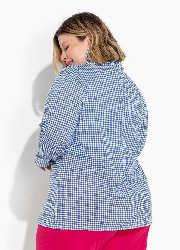 Marguerite - Blazer Xadrez Vichy Azul com Botões Plus Size 4