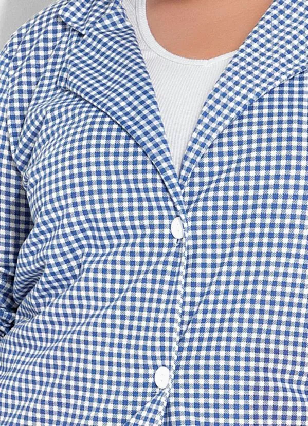 Marguerite - Blazer Xadrez Vichy Azul com Botões Plus Size 3