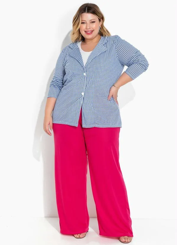 Marguerite - Blazer Xadrez Vichy Azul com Botões Plus Size 2