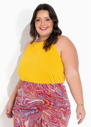 Blusa Amarela com Amarração nas Costas Plus Size Marguerite