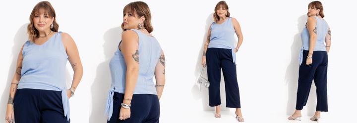 Blusa Azul Claro em Crepe Plano