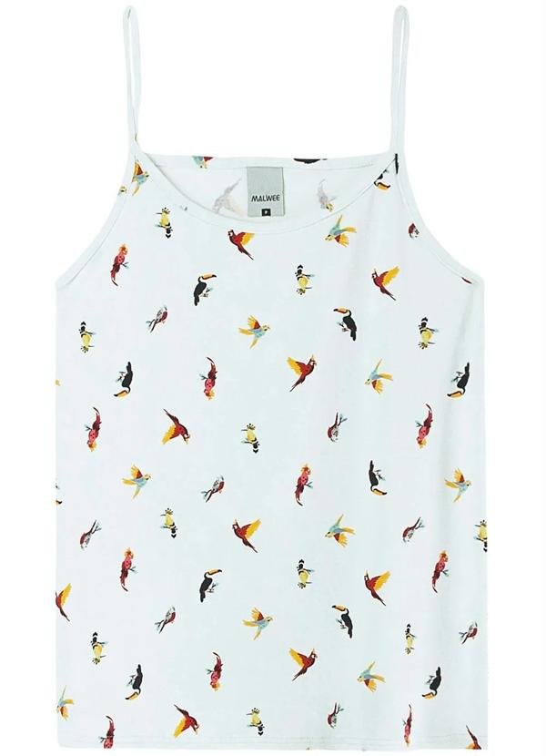 Malwee - Blusa Branco Pássaros em Viscose Feminino