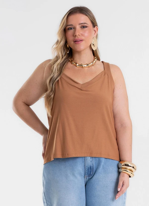 Secret Glam - Blusa de Alça Feminina Plus Size Marrom