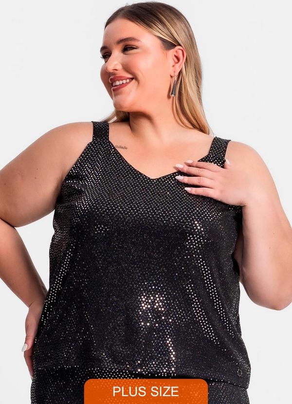 Secret Glam - Blusa de Alça Plus Size em Lantejoula Preto