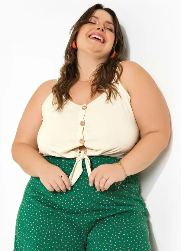 Marguerite - Blusa de Alças Areia com Botões Plus Size