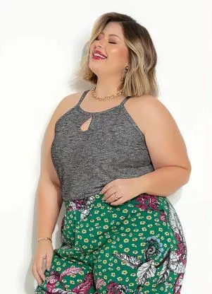 Marguerite - Blusa de Alças Mescla Chumbo Plus Size - MARGUERITE