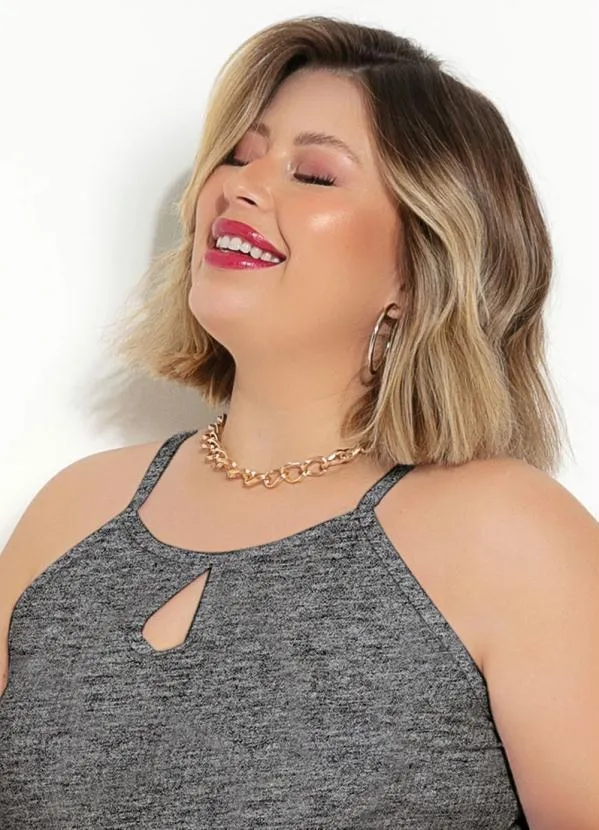 Marguerite - Blusa de Alças Mescla Chumbo Plus Size 3