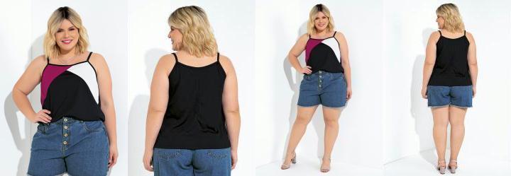 Blusa de Alas Tricolor com Recortes Plus Size