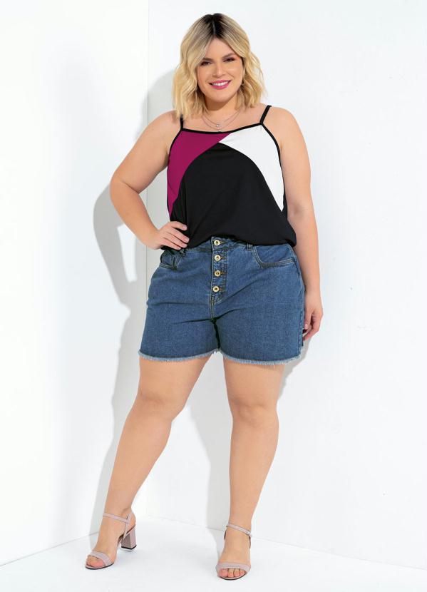 Marguerite - Blusa de Alças Tricolor com Recortes Plus Size 2