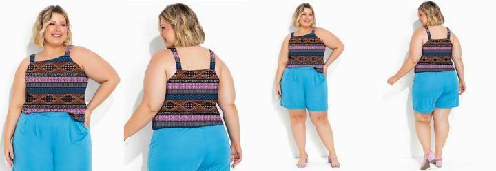 Blusa tnica Azul com Alas Plus Size