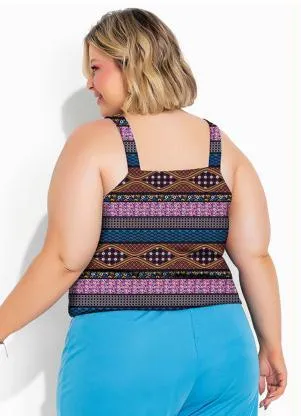 Marguerite - Blusa Étnica Azul com Alças Plus Size - MARGUERITE