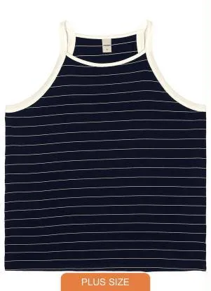 Rovitex Plus Size - Blusa Feminina de Alça Listras Azul - ROVITEX PLUS SIZE