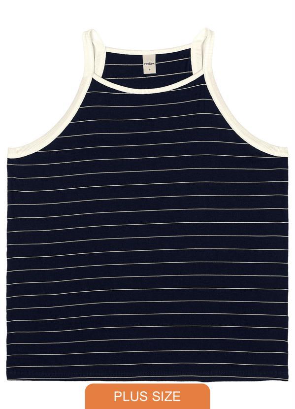 Rovitex Plus Size - Blusa Feminina de Alça Listras Azul 1