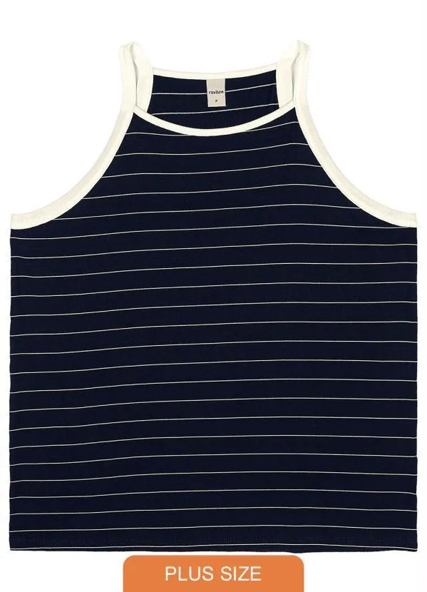 Rovitex Plus Size - Blusa Feminina de Alça Listras Azul