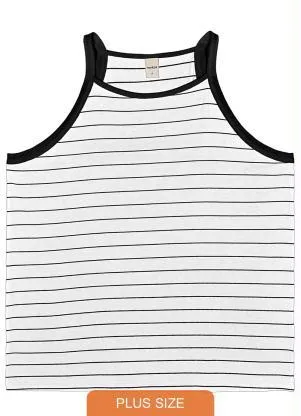 Rovitex Plus Size - Blusa Feminina de Alça Listras Branco - ROVITEX PLUS SIZE