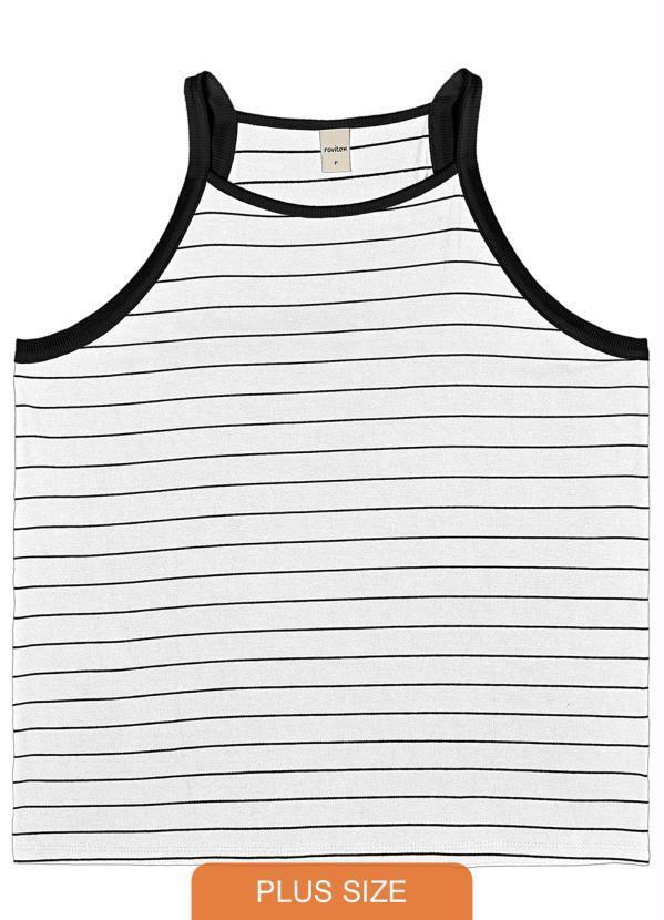 Rovitex Plus Size - Blusa Feminina de Alça Listras Branco