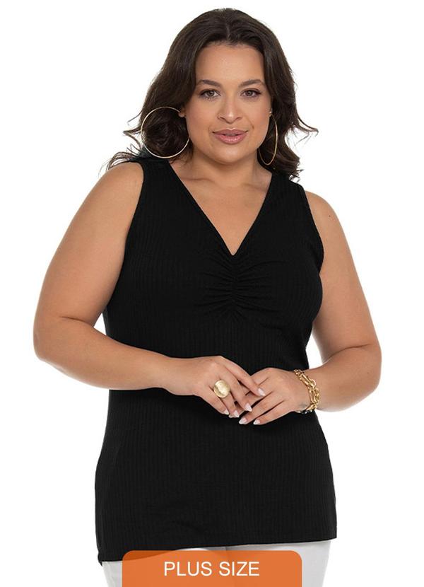 Secret Glam - Blusa Feminina Plus Size Canelada Preto