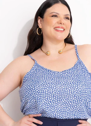 Marguerite - Blusa Floral Azul em Malha de Poliéster - MARGUERITE